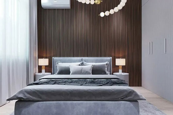 Звукоизоляционные стеновые панели Cosca Decor. Пример оформления в спальне